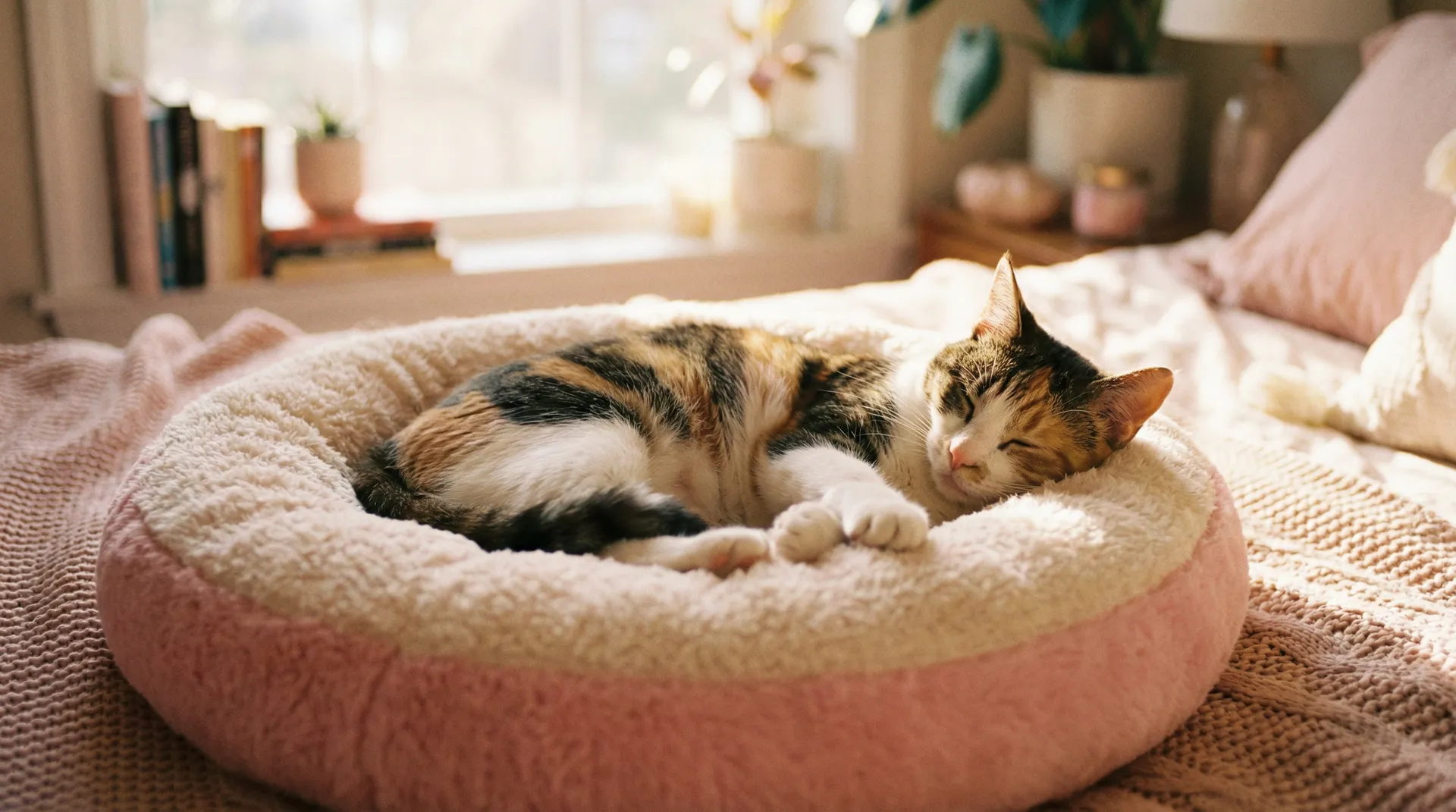三花猫安静入睡 - 坐在学长上写作业